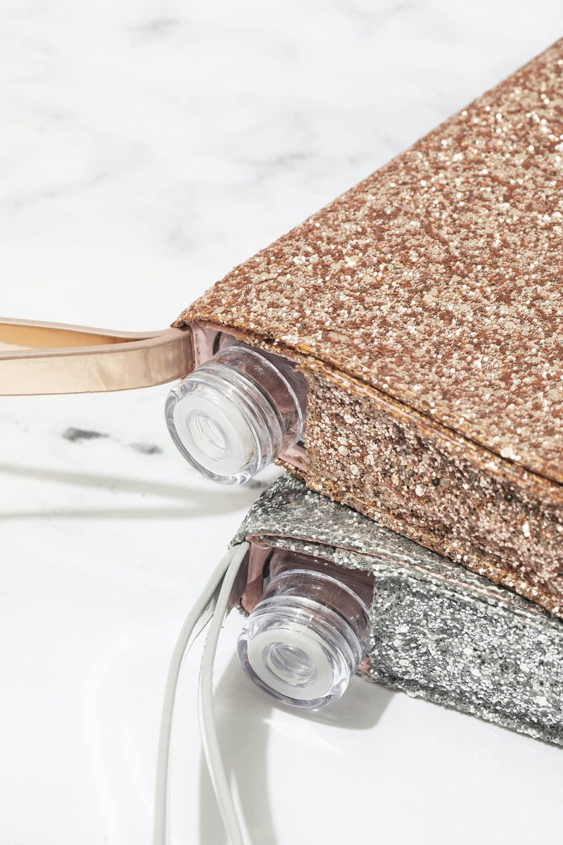Slant Collections Glittery Clutch Purse with Hidden Flask, Holds 16-Ounces, Silver - Image 4